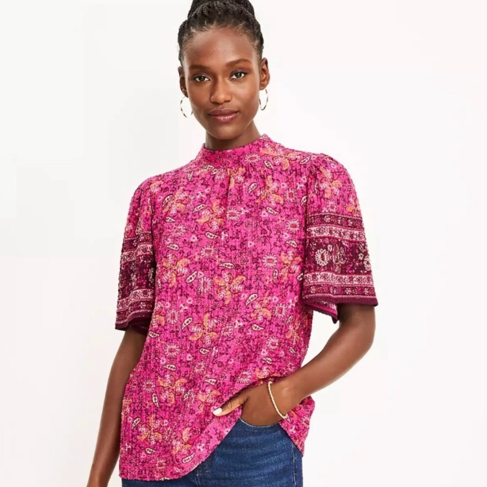 LOFT Women’s Raspberry Magenta Soft Knit Boho Mock Neck Top / Size S / Brand NWT
